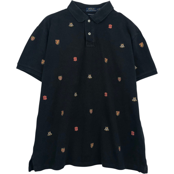 Ralph Lauren POLO RALPH LAUREN CUSTOM SLIM FIT all-over print short-sleeved polo shirt, men's size XL (approx.) cotton black type Vintage Second Hand