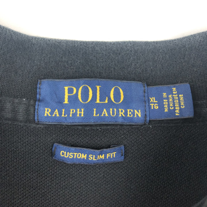 Ralph Lauren POLO RALPH LAUREN CUSTOM SLIM FIT all-over print short-sleeved polo shirt, men's size XL (approx.) cotton black type Vintage Second Hand