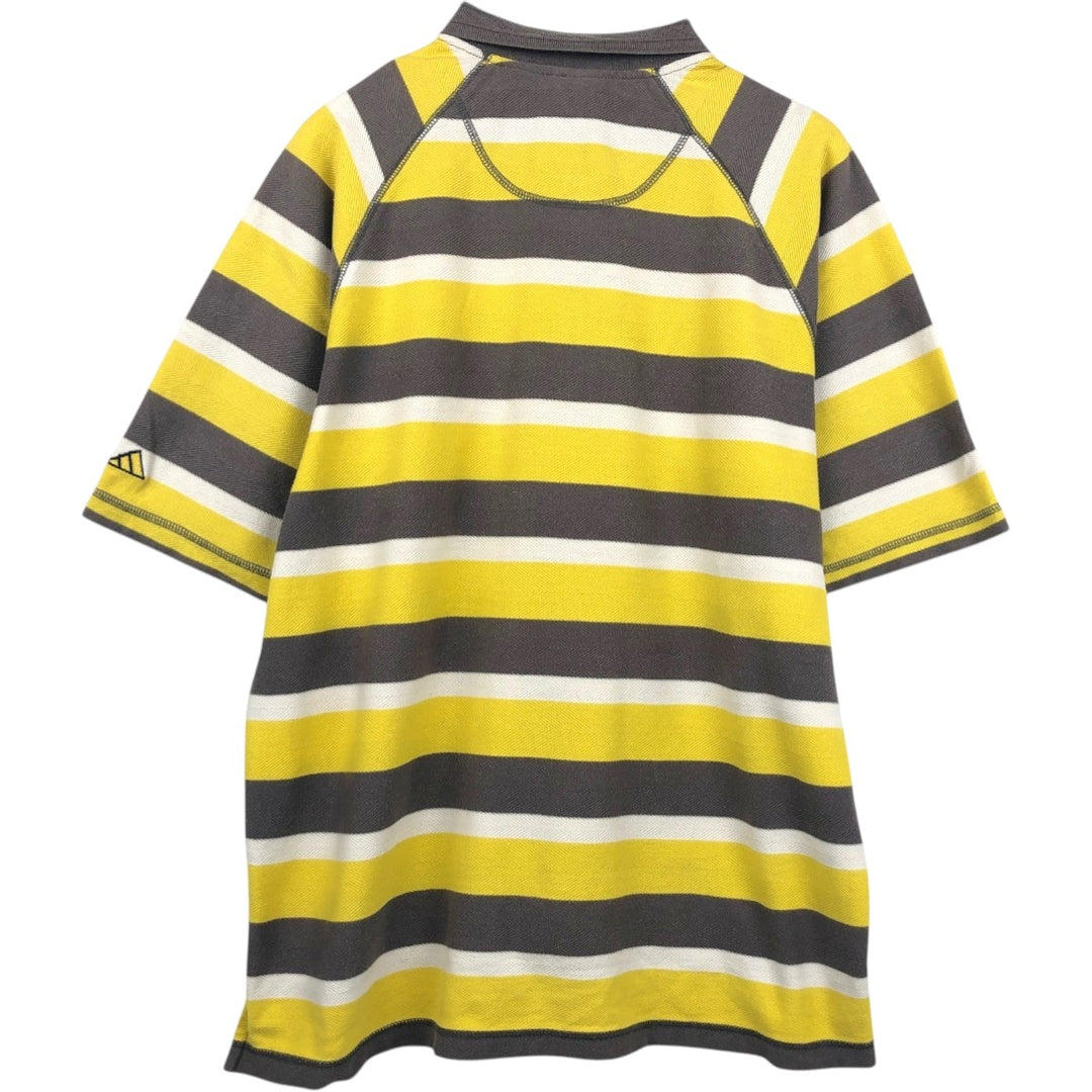 90s-00'S Adidas herringbone short-sleeved striped polo shirt, men's size L (approx.) cotton lemon yellow Vintage Second Hand