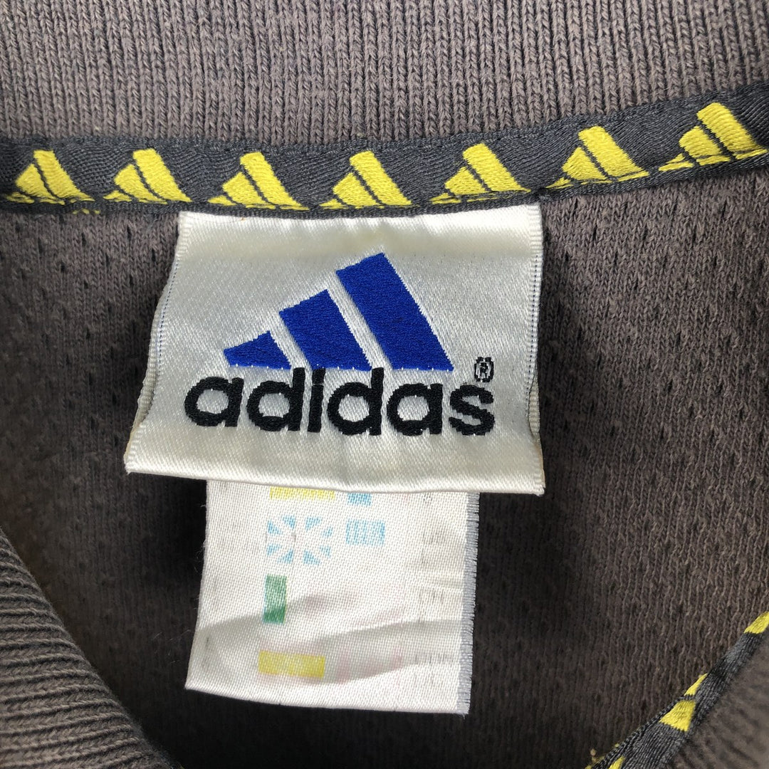 90s-00'S Adidas herringbone short-sleeved striped polo shirt, men's size L (approx.) cotton lemon yellow Vintage Second Hand