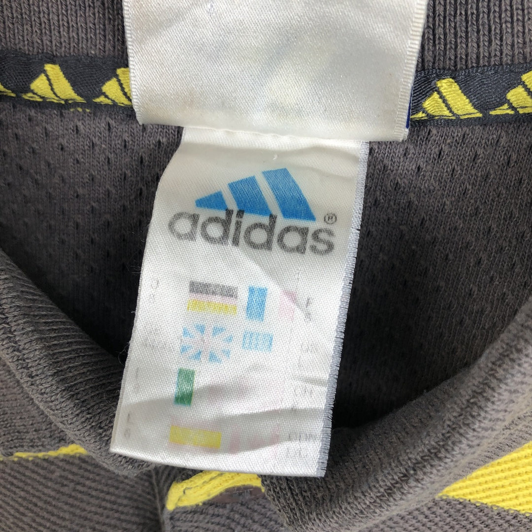 90s-00'S Adidas herringbone short-sleeved striped polo shirt, men's size L (approx.) cotton lemon yellow Vintage Second Hand