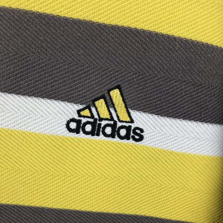 90s-00'S Adidas herringbone short-sleeved striped polo shirt, men's size L (approx.) cotton lemon yellow Vintage Second Hand