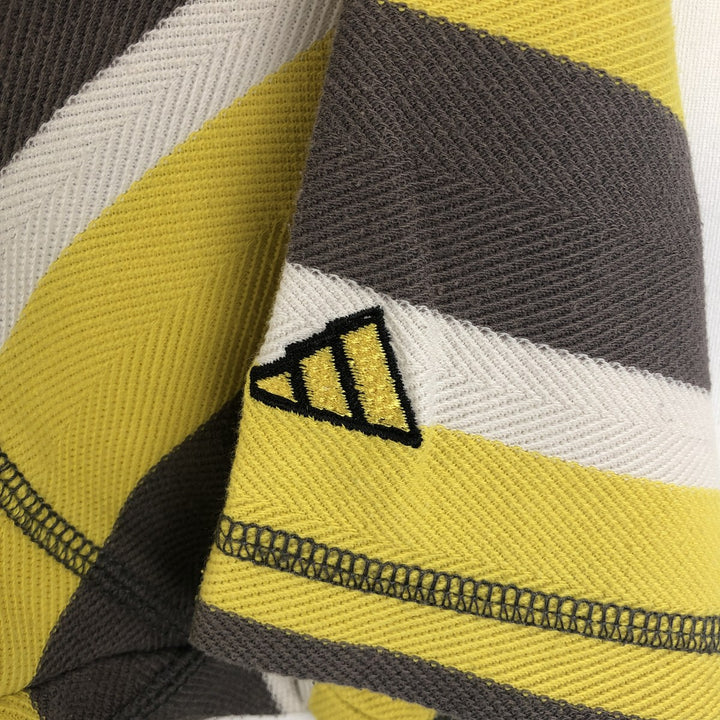 90s-00'S Adidas herringbone short-sleeved striped polo shirt, men's size L (approx.) cotton lemon yellow Vintage Second Hand