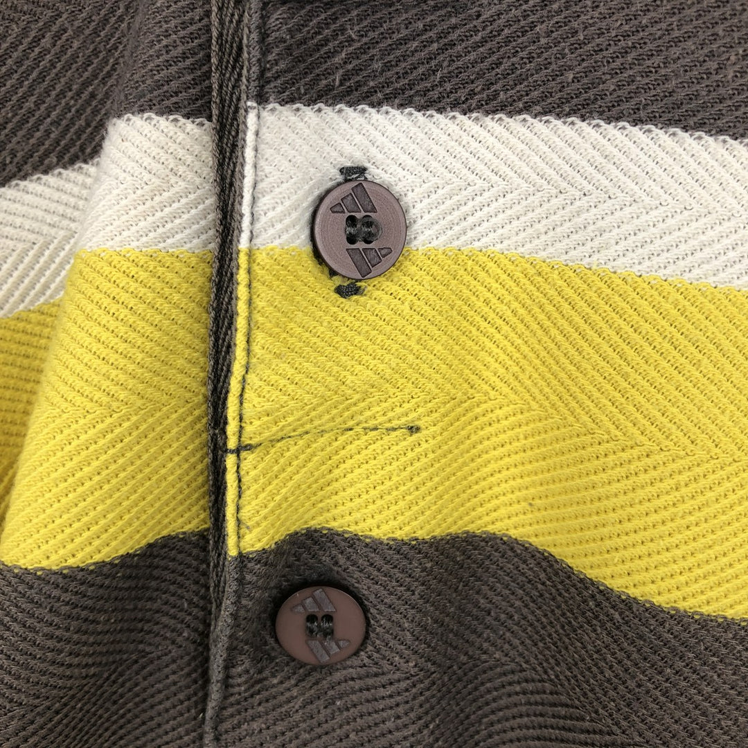 90s-00'S Adidas herringbone short-sleeved striped polo shirt, men's size L (approx.) cotton lemon yellow Vintage Second Hand
