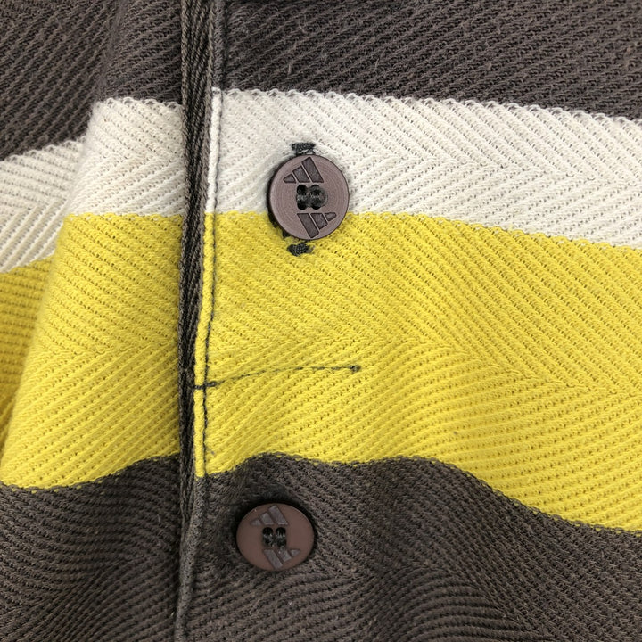 90s-00'S Adidas herringbone short-sleeved striped polo shirt, men's size L (approx.) cotton lemon yellow Vintage Second Hand