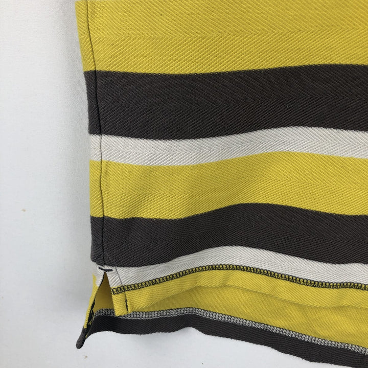 90s-00'S Adidas herringbone short-sleeved striped polo shirt, men's size L (approx.) cotton lemon yellow Vintage Second Hand