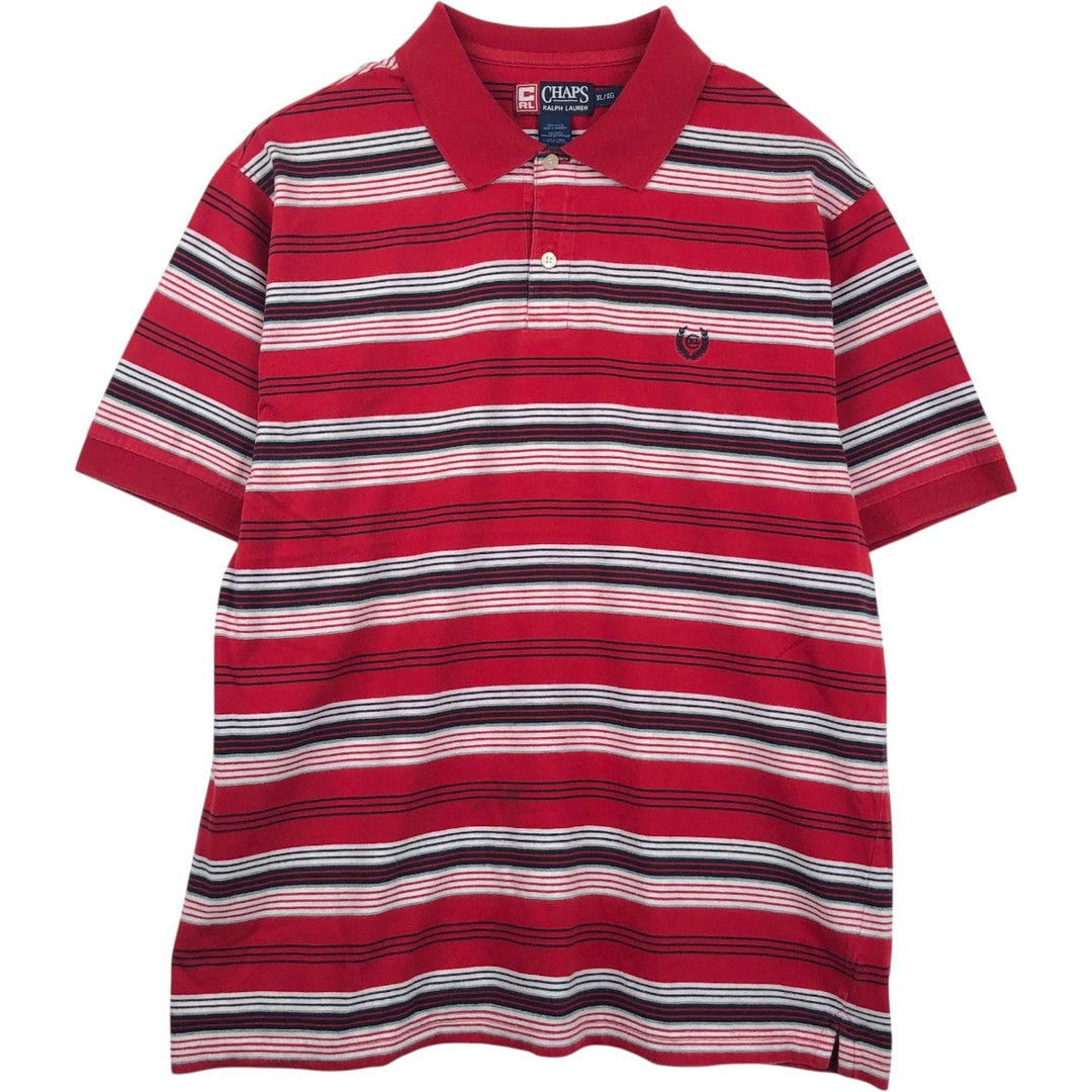Ralph Lauren CHAPS Multi-border short sleeve striped polo shirt for men, equivalent to XL cotton tricolor color Vintage Second Hand