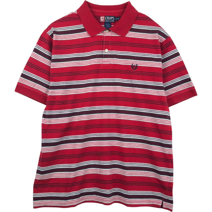 Ralph Lauren CHAPS Multi-border short sleeve striped polo shirt for men, equivalent to XL cotton tricolor color Vintage Second Hand