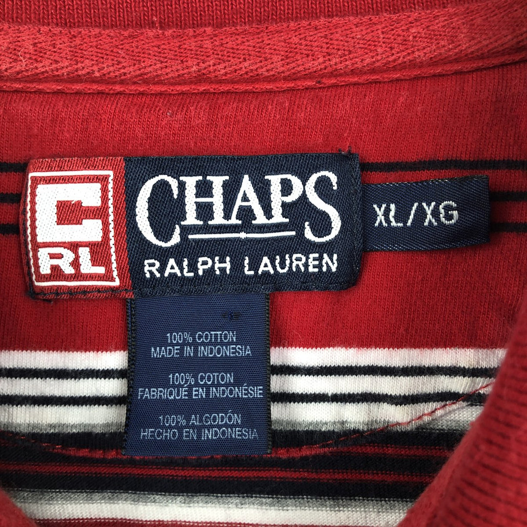 Ralph Lauren CHAPS Multi-border short sleeve striped polo shirt for men, equivalent to XL cotton tricolor color Vintage Second Hand