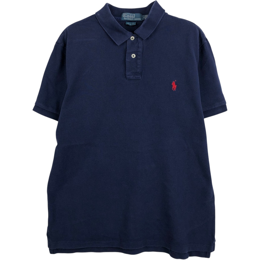 Ralph Lauren POLO by Ralph Lauren SLIM FIT Short-Sleeve Polo Shirt (Men's Size L equivalent) cotton navy blue type Vintage Second Hand