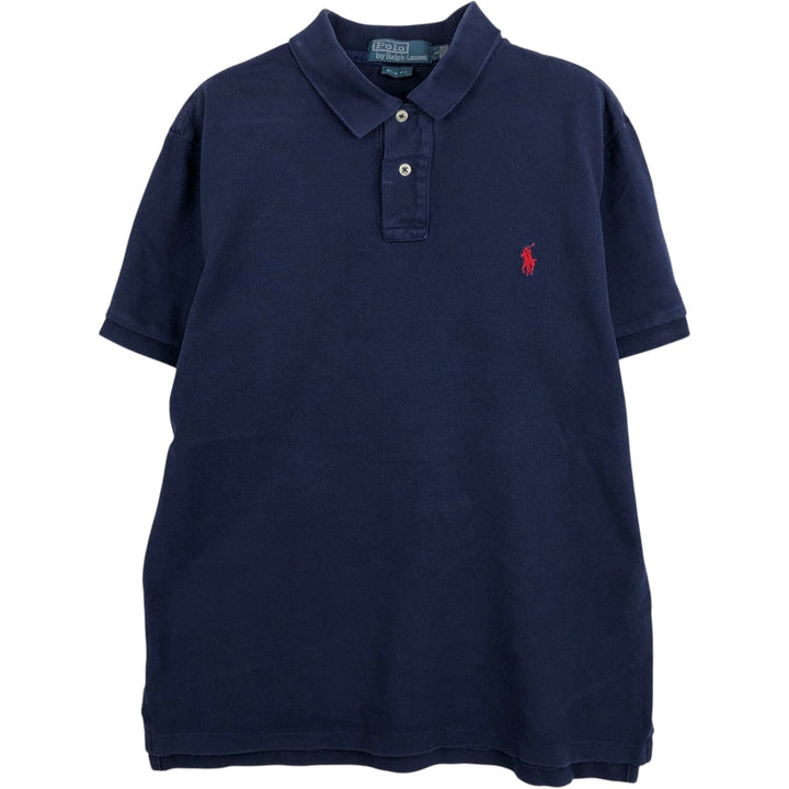 Ralph Lauren POLO by Ralph Lauren SLIM FIT Short-Sleeve Polo Shirt (Men's Size L equivalent) cotton navy blue type Vintage Second Hand