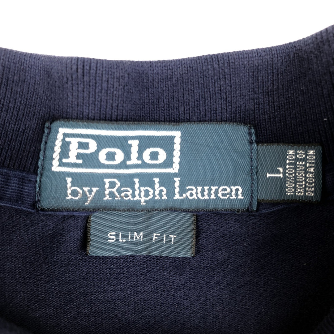 Ralph Lauren POLO by Ralph Lauren SLIM FIT Short-Sleeve Polo Shirt (Men's Size L equivalent) cotton navy blue type Vintage Second Hand