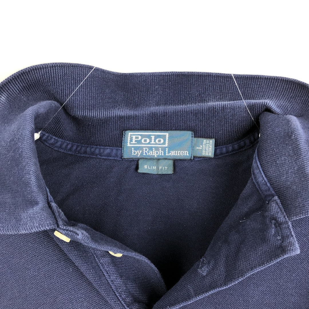 Ralph Lauren POLO by Ralph Lauren SLIM FIT Short-Sleeve Polo Shirt (Men's Size L equivalent) cotton navy blue type Vintage Second Hand