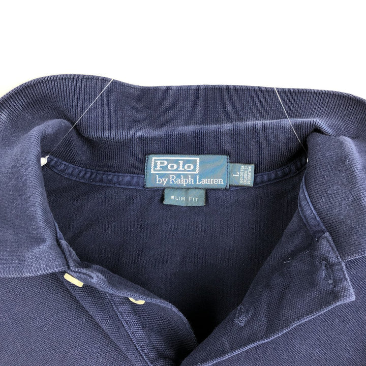 Ralph Lauren POLO by Ralph Lauren SLIM FIT Short-Sleeve Polo Shirt (Men's Size L equivalent) cotton navy blue type Vintage Second Hand