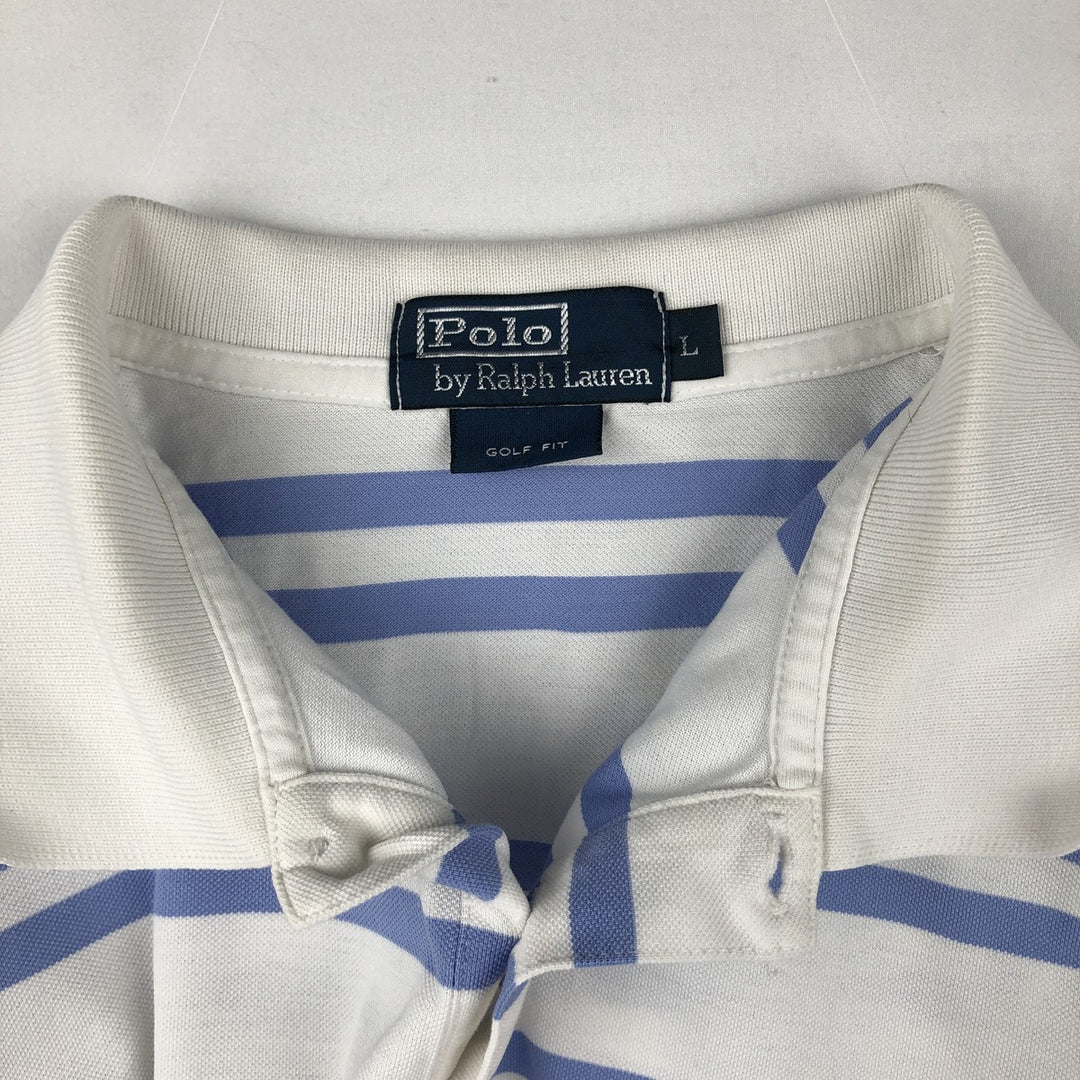 Ralph Lauren POLO by Ralph Lauren GOLF FIT Short-Sleeve Striped Polo Shirt, Men's Size L (approx.) unclear white type Vintage Second Hand