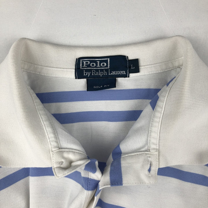 Ralph Lauren POLO by Ralph Lauren GOLF FIT Short-Sleeve Striped Polo Shirt, Men's Size L (approx.) unclear white type Vintage Second Hand