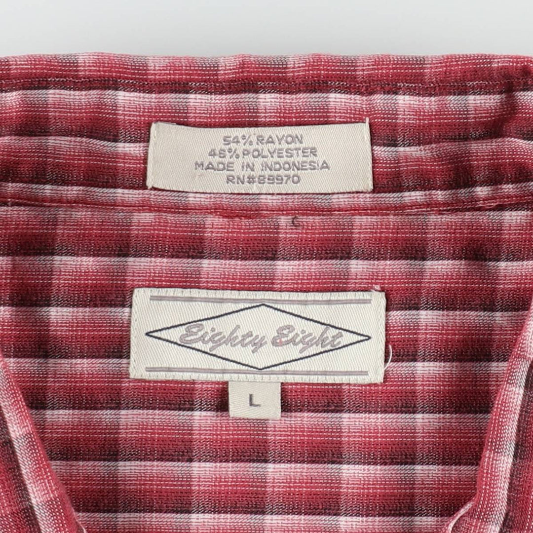 Eighty Eight Check Pattern Short-Sleeve Open Collar Rayon Shirt Box Shirt Men's Size L Rayon red type Vintage Second Hand