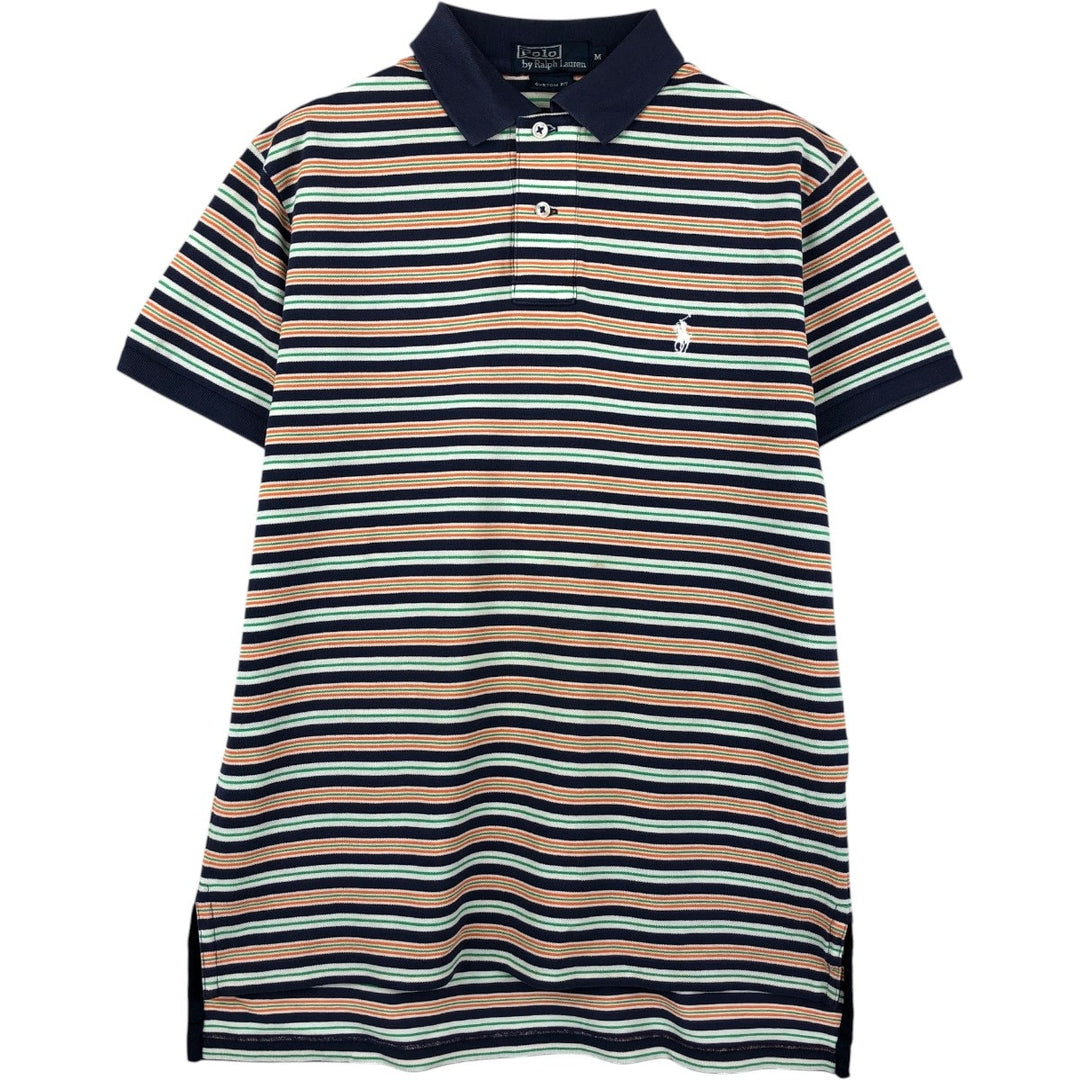 Ralph Lauren POLO by Ralph Lauren CUSTOM FIT Multi-border short sleeve border polo shirt Men's M size Pima Cotton navy blue type Vintage Second Hand
