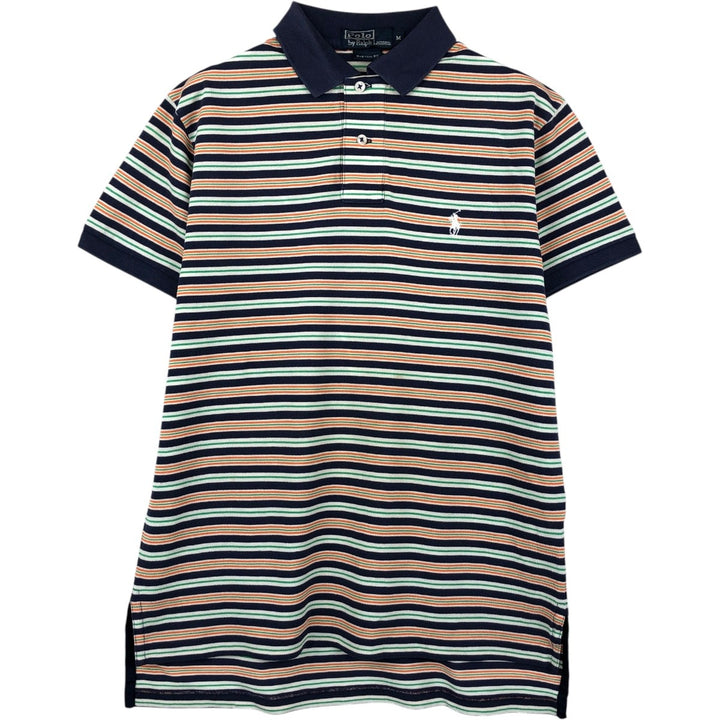 Ralph Lauren POLO by Ralph Lauren CUSTOM FIT Multi-border short sleeve border polo shirt Men's M size Pima Cotton navy blue type Vintage Second Hand