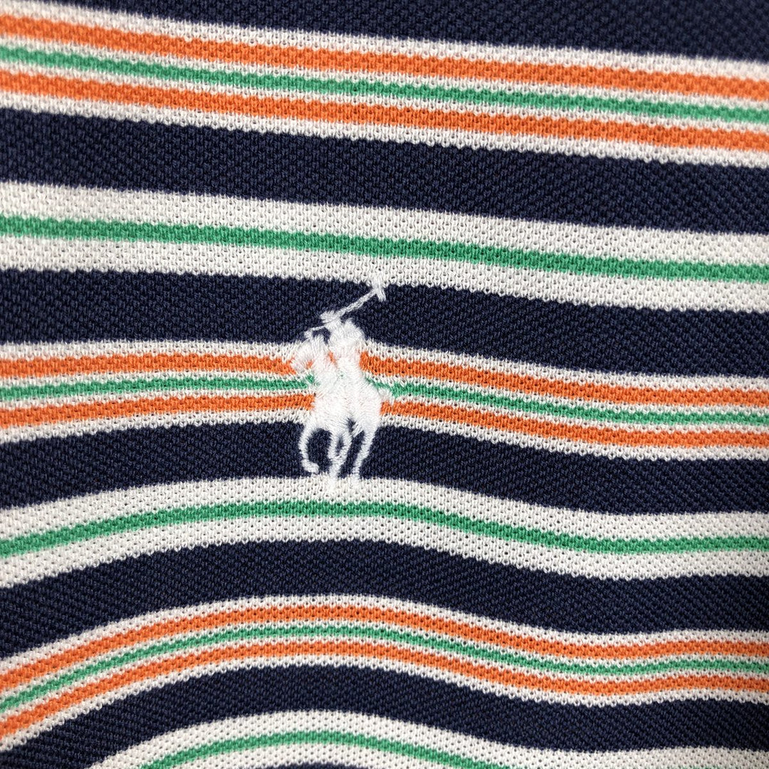 Ralph Lauren POLO by Ralph Lauren CUSTOM FIT Multi-border short sleeve border polo shirt Men's M size Pima Cotton navy blue type Vintage Second Hand