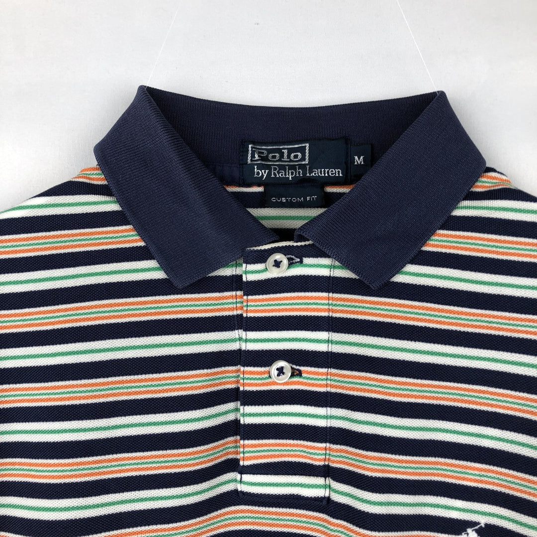 Ralph Lauren POLO by Ralph Lauren CUSTOM FIT Multi-border short sleeve border polo shirt Men's M size Pima Cotton navy blue type Vintage Second Hand