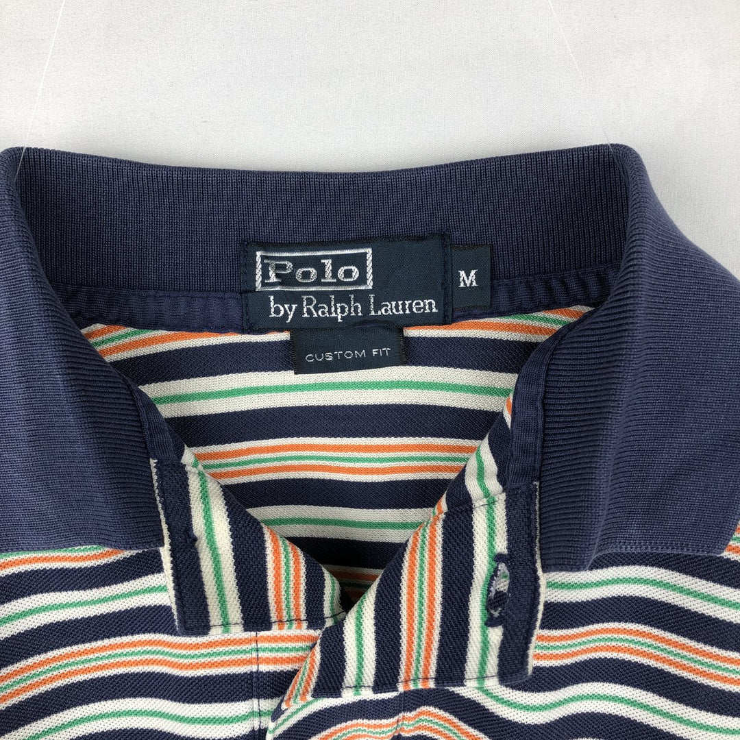 Ralph Lauren POLO by Ralph Lauren CUSTOM FIT Multi-border short sleeve border polo shirt Men's M size Pima Cotton navy blue type Vintage Second Hand