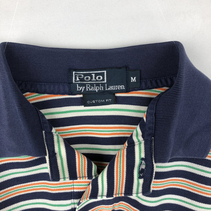 Ralph Lauren POLO by Ralph Lauren CUSTOM FIT Multi-border short sleeve border polo shirt Men's M size Pima Cotton navy blue type Vintage Second Hand
