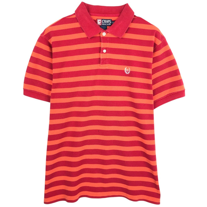 Ralph Lauren CHAPS Short-Sleeve Striped Polo Shirt, Men's Size L (approx.) cotton red type Vintage Second Hand