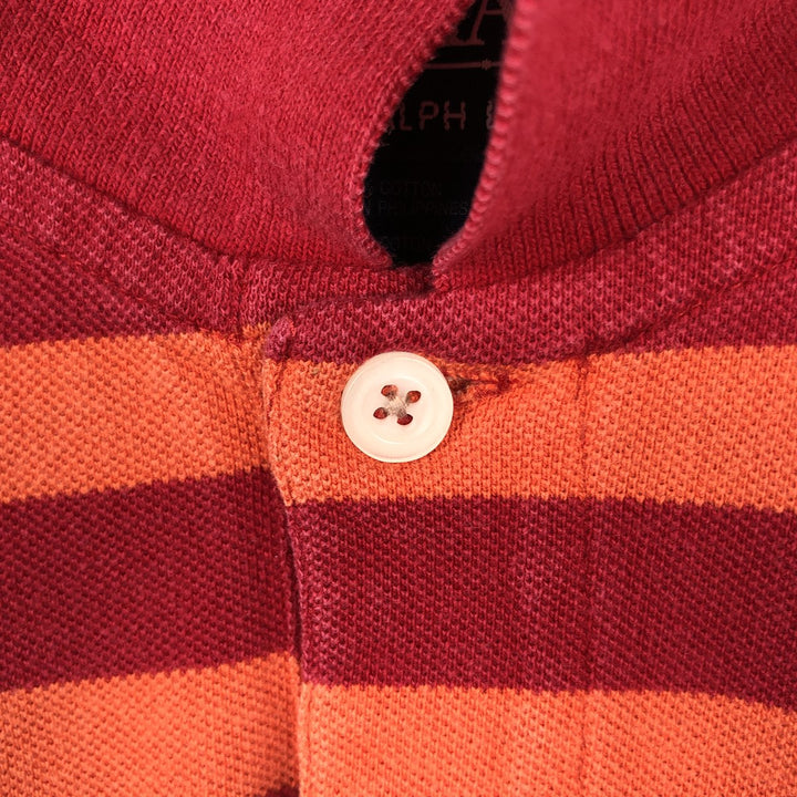 Ralph Lauren CHAPS Short-Sleeve Striped Polo Shirt, Men's Size L (approx.) cotton red type Vintage Second Hand