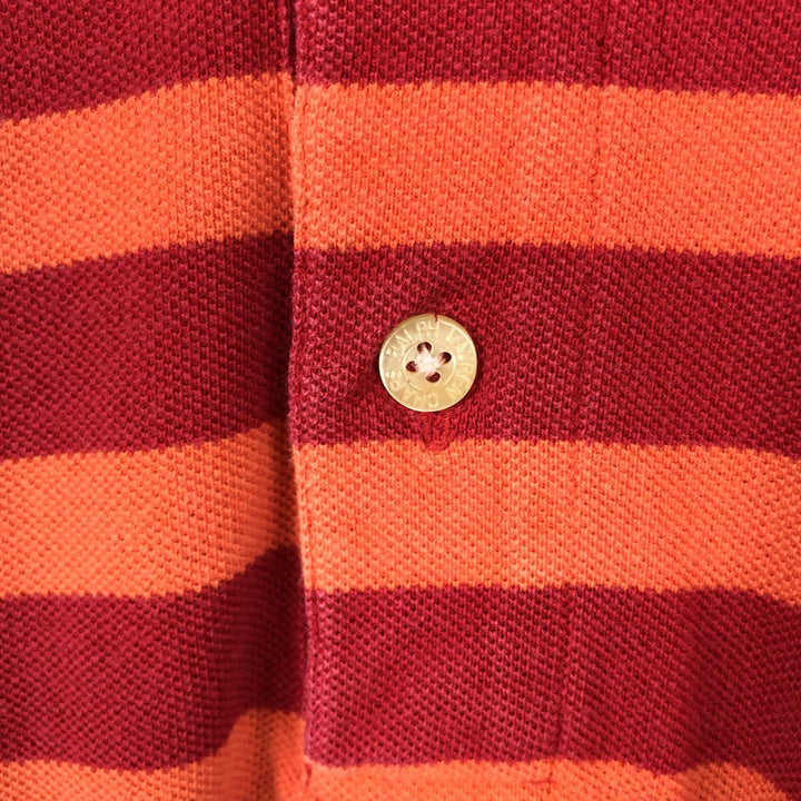Ralph Lauren CHAPS Short-Sleeve Striped Polo Shirt, Men's Size L (approx.) cotton red type Vintage Second Hand