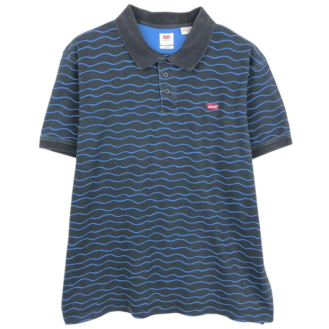 Levi's striped pattern short-sleeved polo shirt, men's size L (approx.) cotton black type Vintage Second Hand