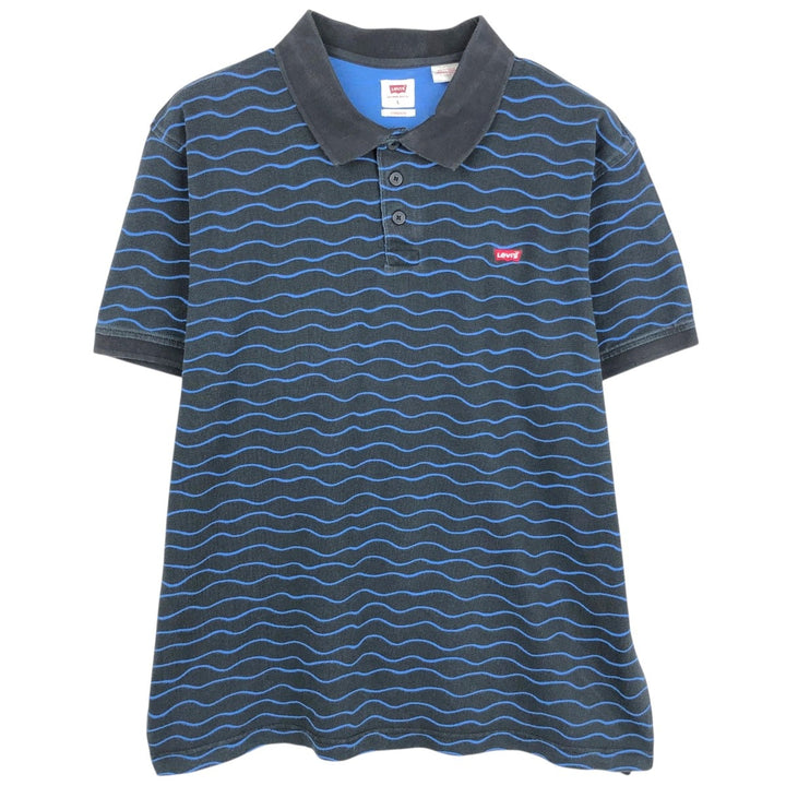 Levi's striped pattern short-sleeved polo shirt, men's size L (approx.) cotton black type Vintage Second Hand