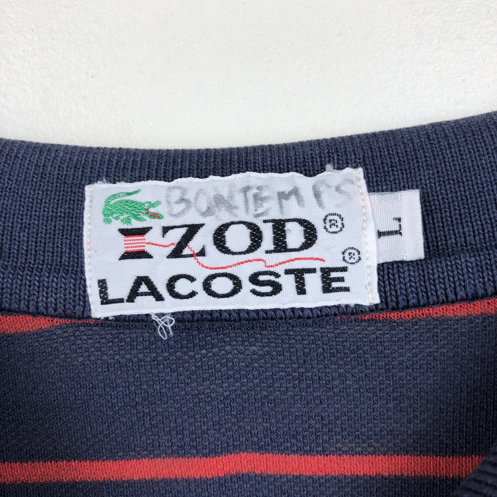 1970'S Lacoste IZOD Short-Sleeve Striped Polo Shirt, Men's Size L (approx.), Vintage unclear navy blue type Vintage Second Hand