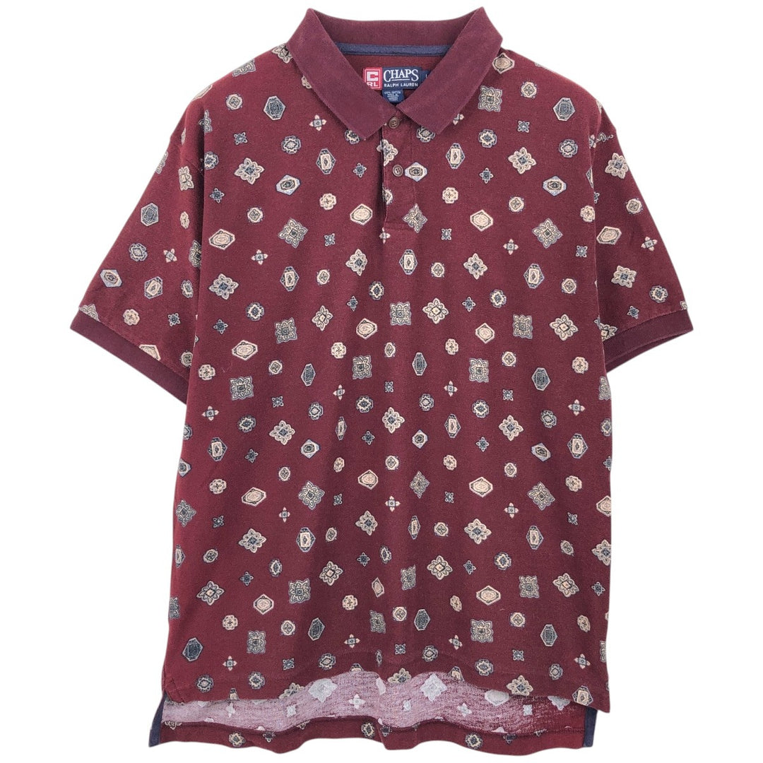 Ralph Lauren CHAPS all-over print short-sleeved polo shirt, men's size L (approx.) cotton burgundy type Vintage Second Hand