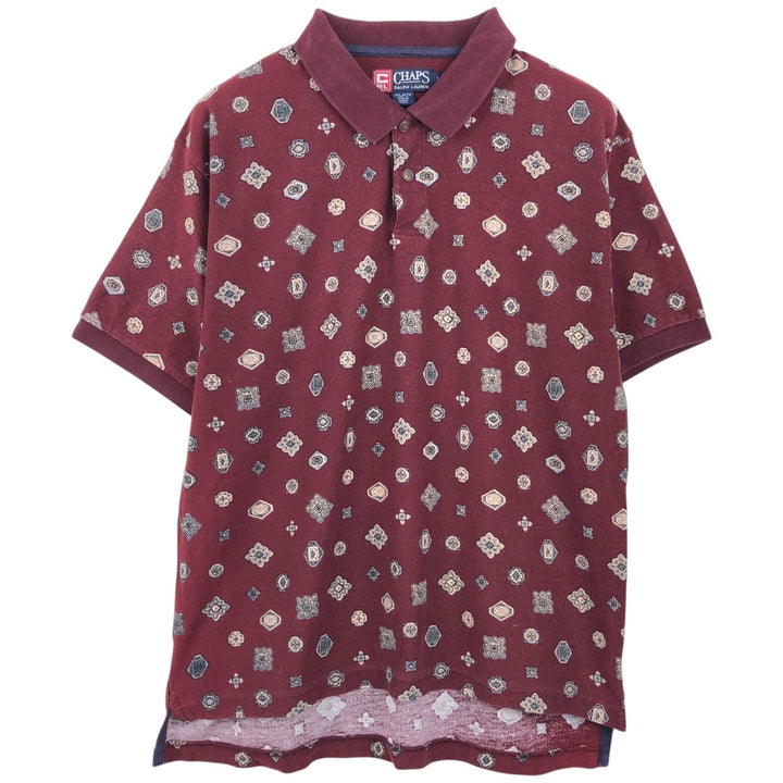 Ralph Lauren CHAPS all-over print short-sleeved polo shirt, men's size L (approx.) cotton burgundy type Vintage Second Hand