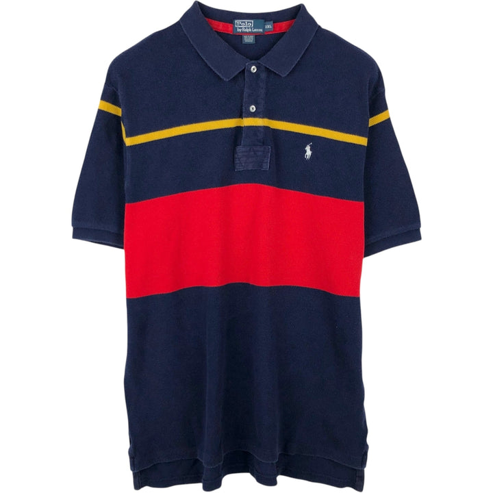 Ralph Lauren POLO by Ralph Lauren short sleeve striped polo shirt, men's XXL size cotton navy blue type Vintage Second Hand