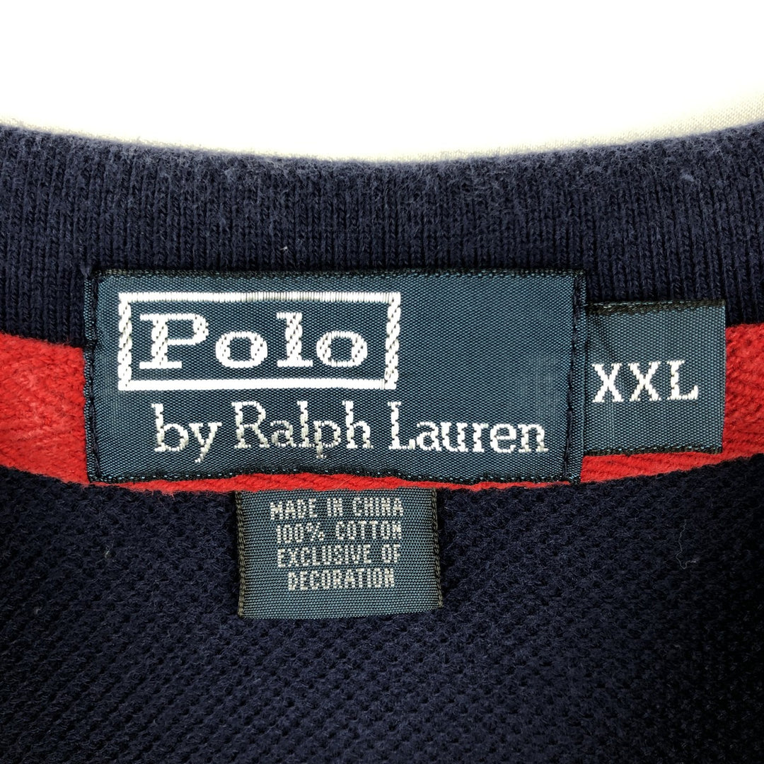 Ralph Lauren POLO by Ralph Lauren short sleeve striped polo shirt, men's XXL size cotton navy blue type Vintage Second Hand