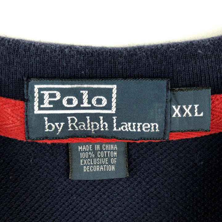 Ralph Lauren POLO by Ralph Lauren short sleeve striped polo shirt, men's XXL size cotton navy blue type Vintage Second Hand