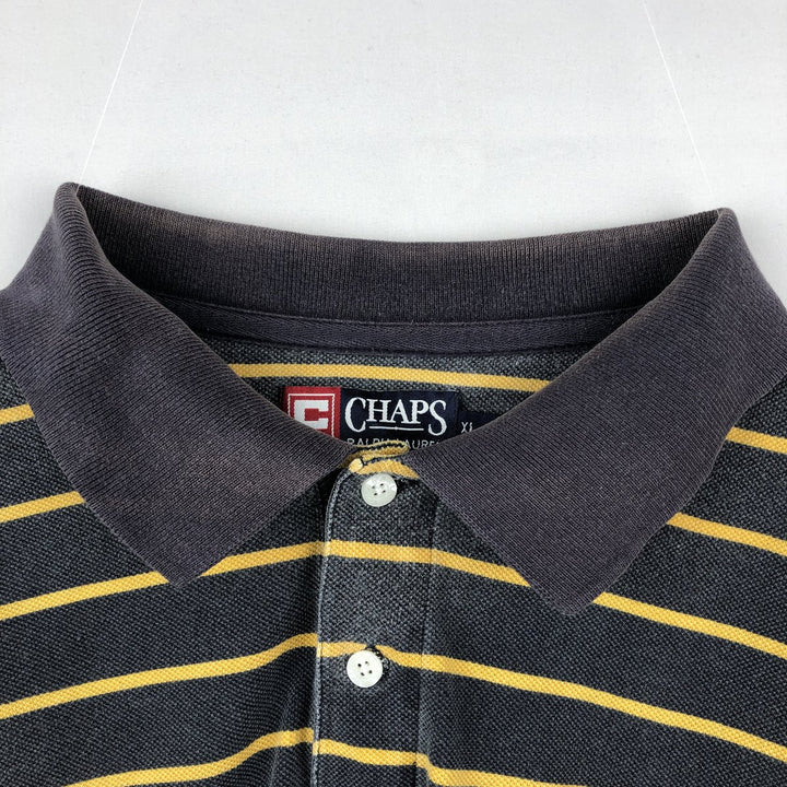 Ralph Lauren CHAPS Short-Sleeve Striped Polo Shirt, Men's Size XL (approx.) cotton Charcoal Vintage Second Hand