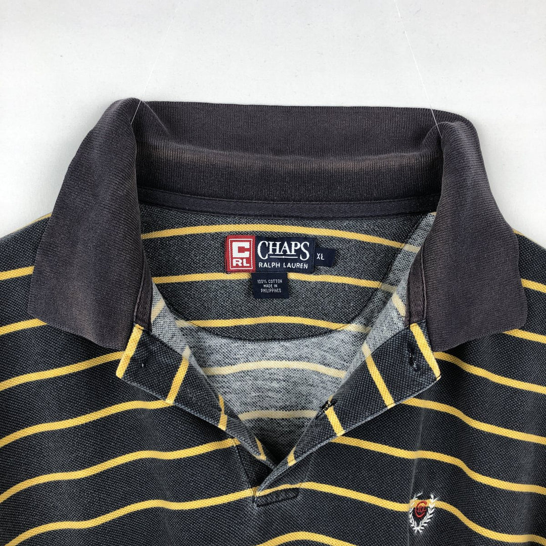 Ralph Lauren CHAPS Short-Sleeve Striped Polo Shirt, Men's Size XL (approx.) cotton Charcoal Vintage Second Hand