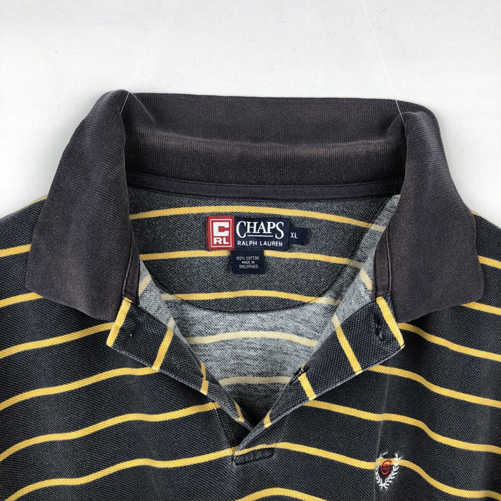 Ralph Lauren CHAPS Short-Sleeve Striped Polo Shirt, Men's Size XL (approx.) cotton Charcoal Vintage Second Hand