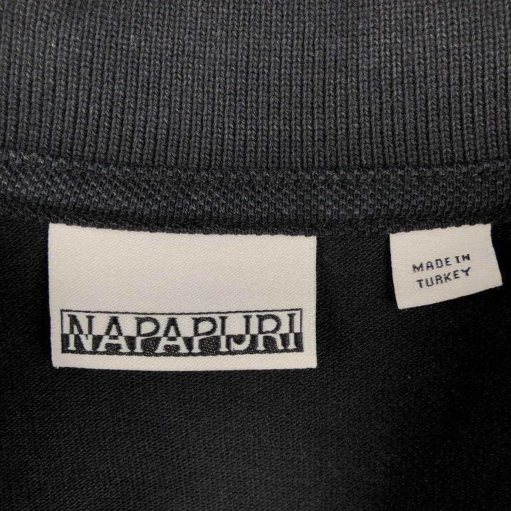 Napapijri flag pattern short-sleeved polo shirt, men's size L (approx.) cotton black type Vintage Second Hand