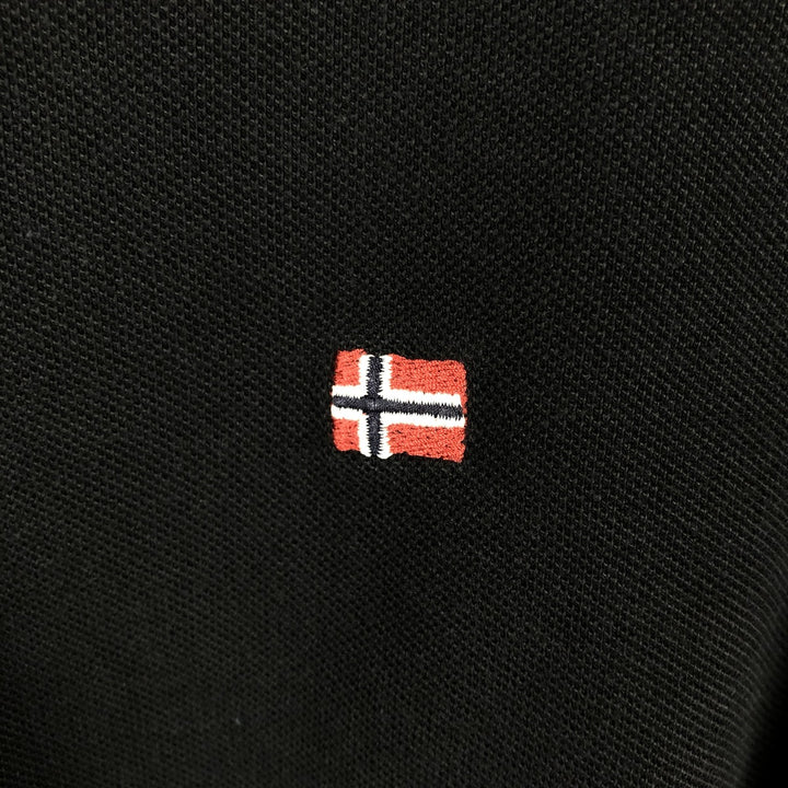 Napapijri flag pattern short-sleeved polo shirt, men's size L (approx.) cotton black type Vintage Second Hand