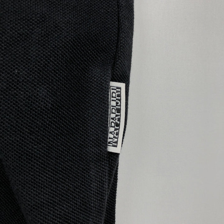 Napapijri flag pattern short-sleeved polo shirt, men's size L (approx.) cotton black type Vintage Second Hand