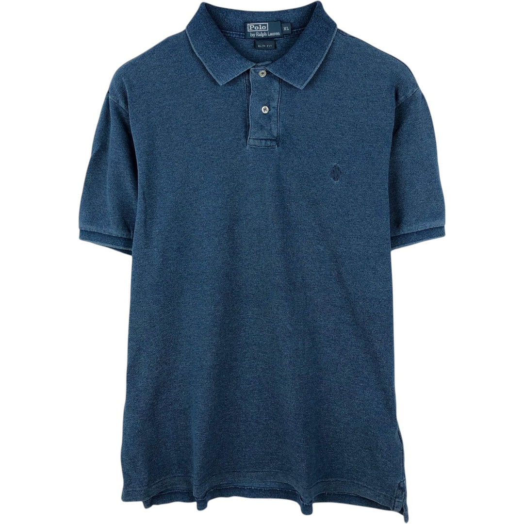 Ralph Lauren POLO by Ralph Lauren SLIM FIT Short-Sleeve Polo Shirt, Men's Size XL (approx.) cotton Navy blue Vintage Second Hand