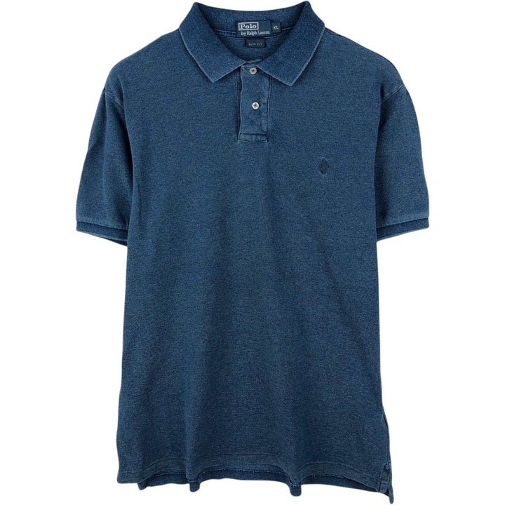 Ralph Lauren POLO by Ralph Lauren SLIM FIT Short-Sleeve Polo Shirt, Men's Size XL (approx.) cotton Navy blue Vintage Second Hand