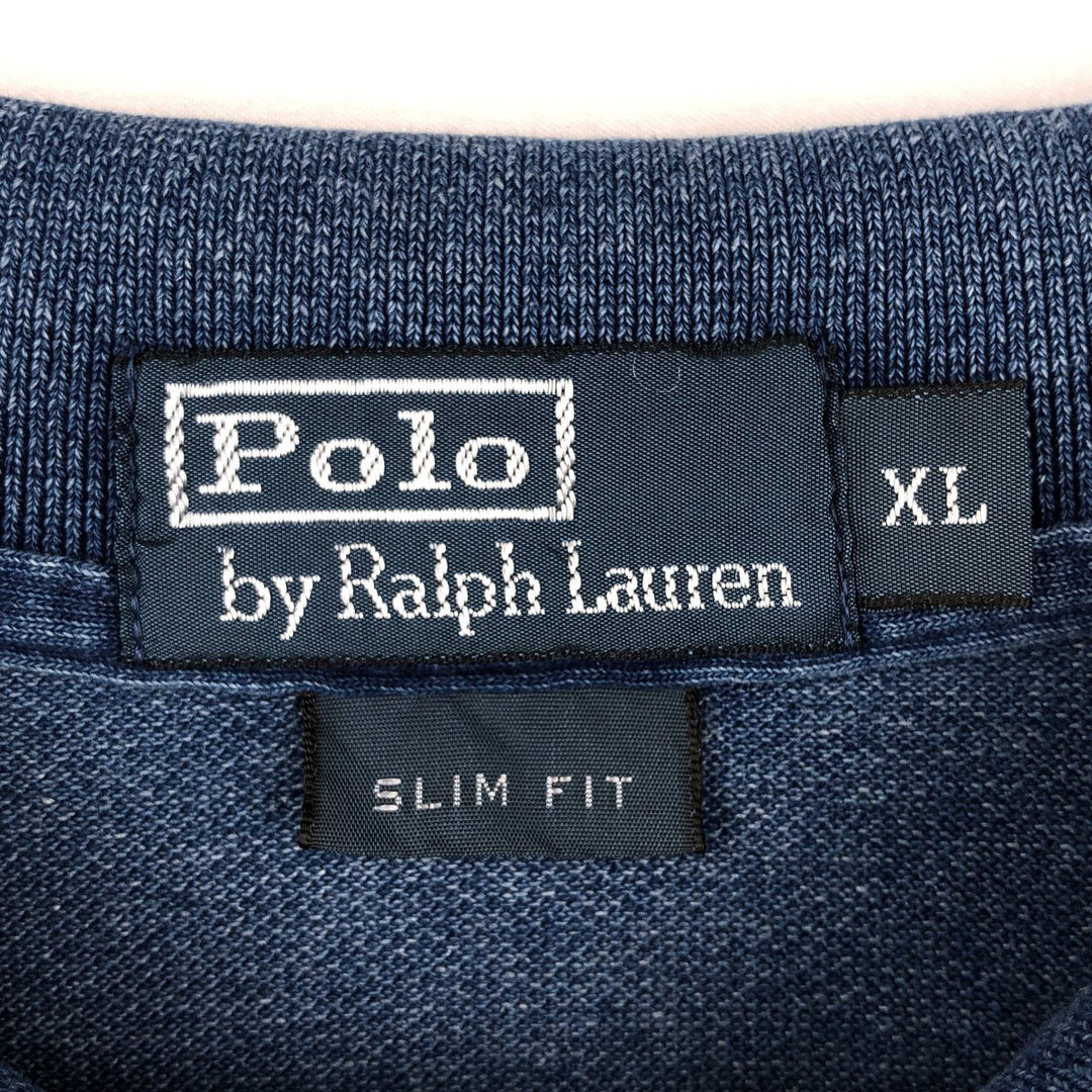 Ralph Lauren POLO by Ralph Lauren SLIM FIT Short-Sleeve Polo Shirt, Men's Size XL (approx.) cotton Navy blue Vintage Second Hand