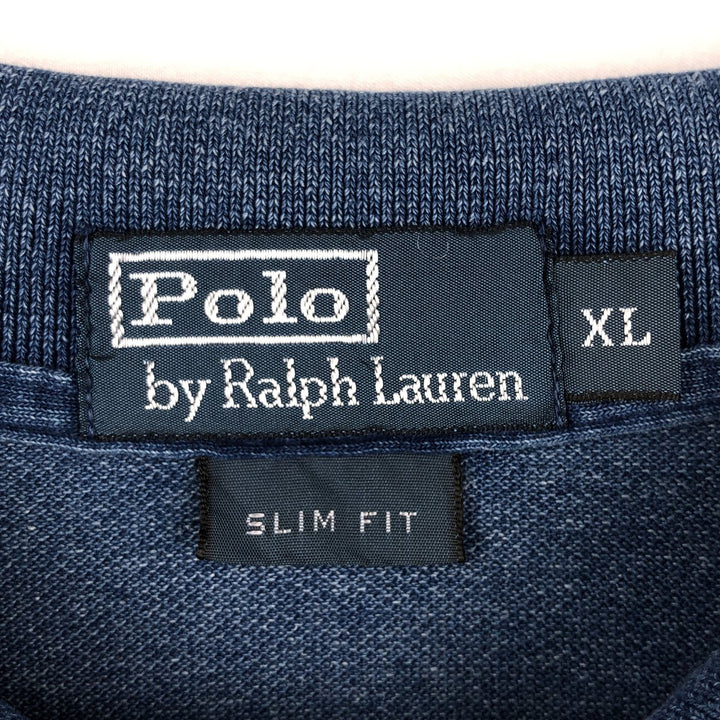 Ralph Lauren POLO by Ralph Lauren SLIM FIT Short-Sleeve Polo Shirt, Men's Size XL (approx.) cotton Navy blue Vintage Second Hand