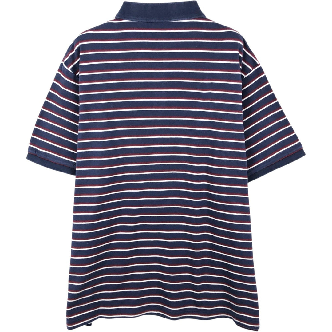 Ralph Lauren POLO RALPH LAUREN CLASSIC FIT multi-border short sleeve polo shirt, men's size XL cotton navy blue type Vintage Second Hand