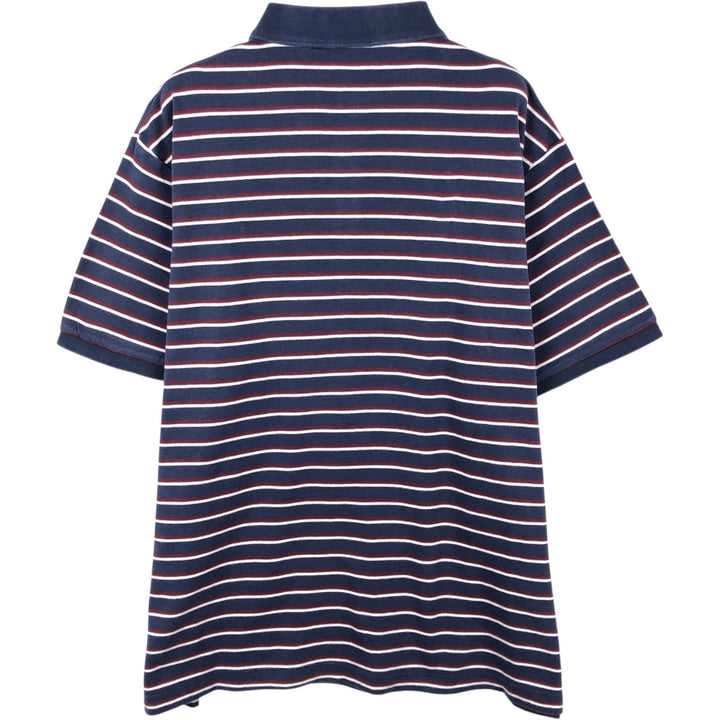 Ralph Lauren POLO RALPH LAUREN CLASSIC FIT multi-border short sleeve polo shirt, men's size XL cotton navy blue type Vintage Second Hand